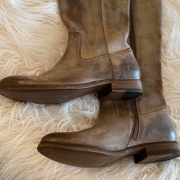 Frye Brown Leather Knee-High Boots, Frye Tan Leather Boots, Frye Melissa Size 9 - Picture 2 of 16